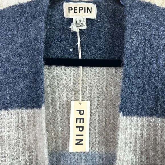 Pepin for Anthropologie Women's Striped Sweater Alpaca Wool- Blue and Gray - Picture 3 of 7